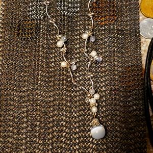 Vintage Cats Eye stone Pearl stainless necklace